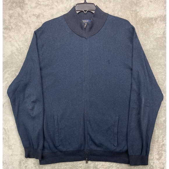 Polo Ralph Lauren Men's Full Zip Sweater Jacket 2XLT Navy‎ Performance Pony - Picture 1 of 9